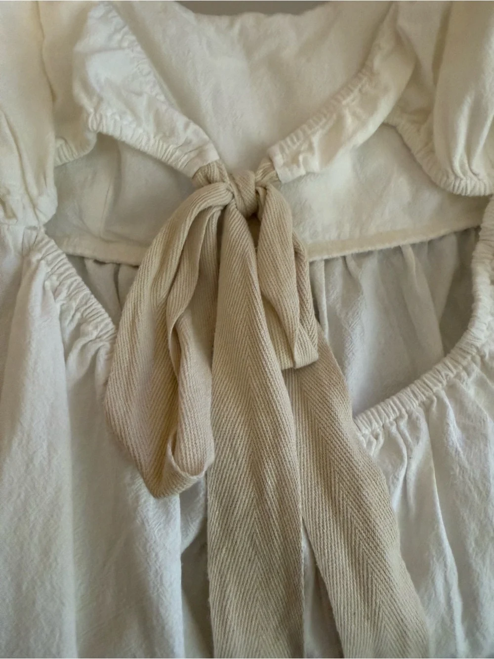 Free People White Cotton Babydoll Blouse NWT Medium Puff Sleeves Open Tie Back